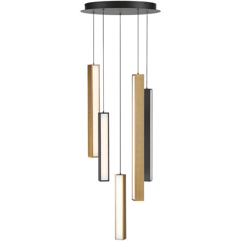 Chaos LED 17 inch Black Aged Brass Multi-Light Pendant Ceiling Light in 5, 17in., Black Aged Brass/Black