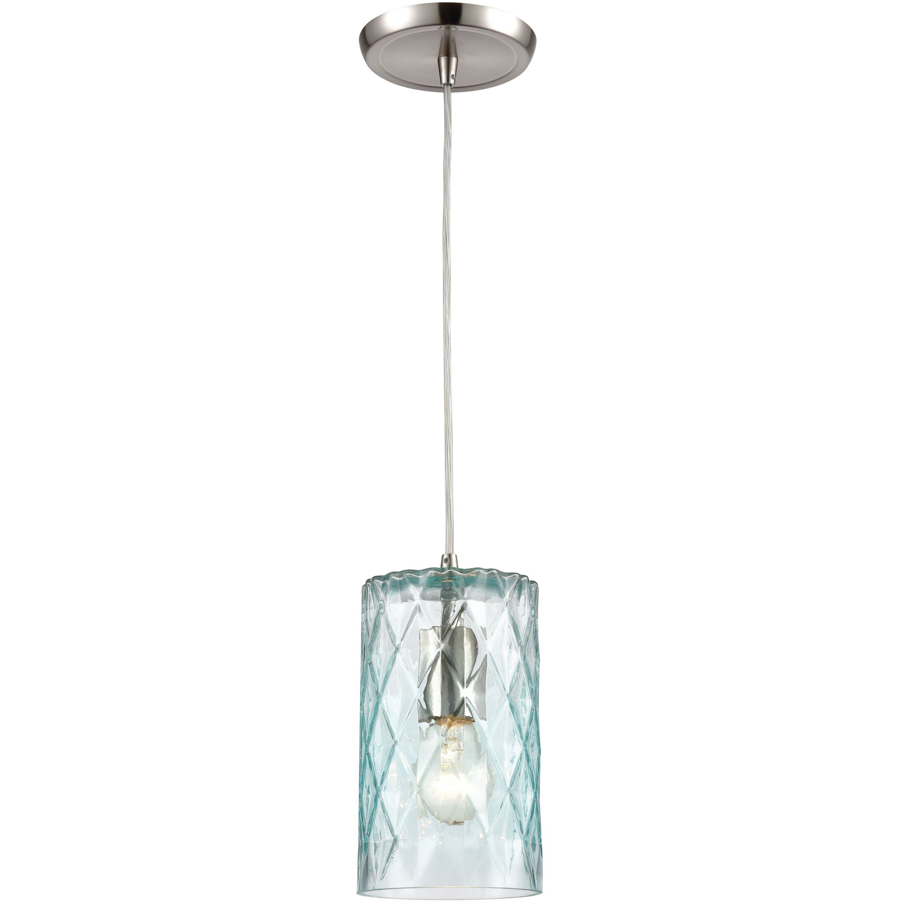 Diamond Pleat 1 Light 5 inch Light Blue with Satin Nickel Mini Pendant Ceiling Light