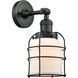 Franklin Restoration Small Bell Cage LED 6 inch Matte Black Sconce Wall Light in Matte White Glass, Franklin Restoration