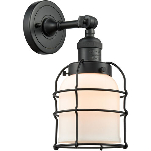 Franklin Restoration Small Bell Cage LED 6 inch Matte Black Sconce Wall Light in Matte White Glass, Franklin Restoration