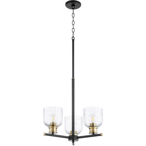 Monarch 3 Light 19 inch Noir and Aged Brass Chandelier Ceiling Light