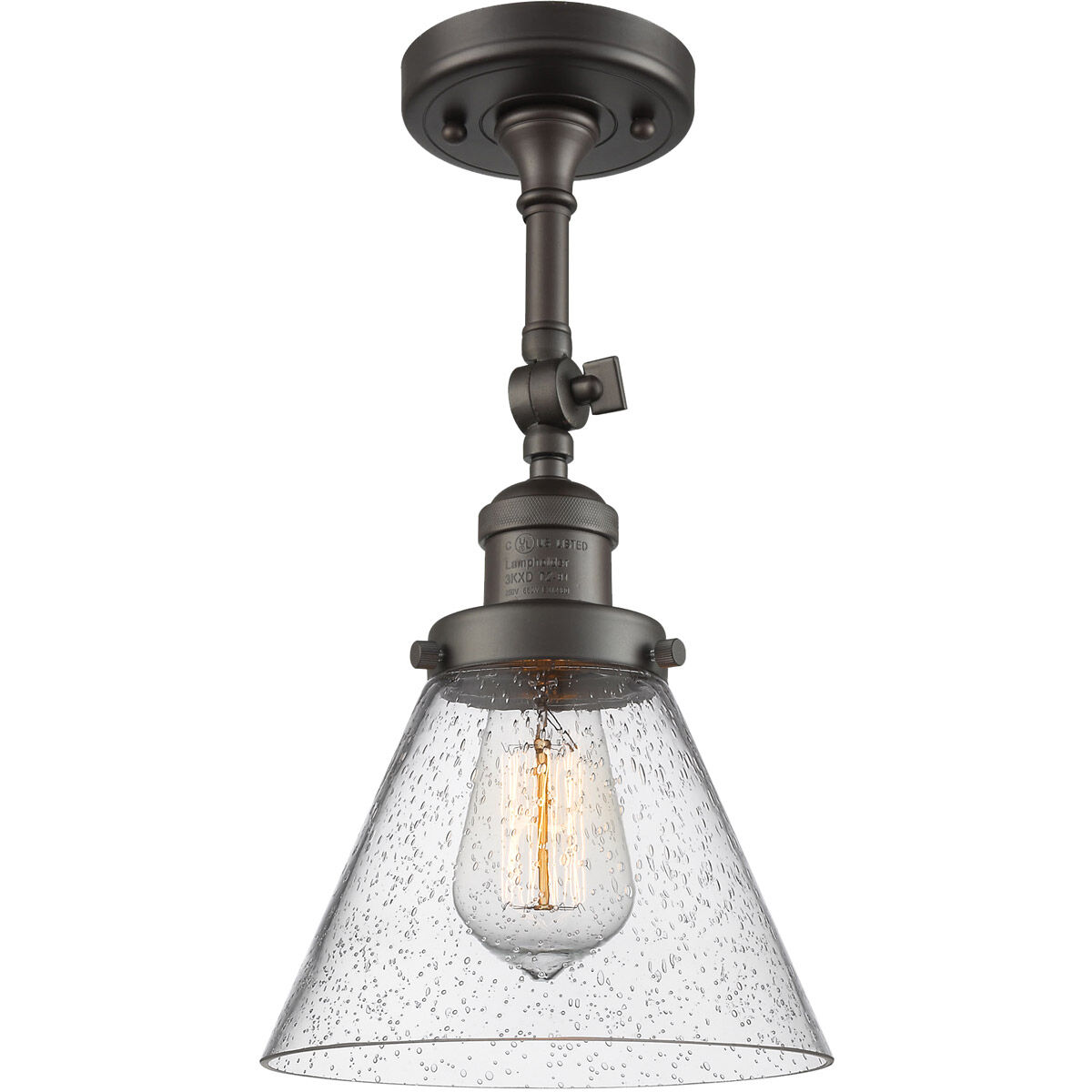 Franklin Restoration Large Cone LED 8 inch Oil Rubbed Bronze Sconce Wall Light in Seedy Glass, Franklin Restoration