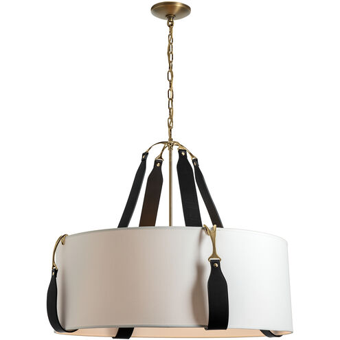 Saratoga 4 Light 31.9 inch Antique Brass Pendant Ceiling Light in Leather Black, Natural Anna, Large