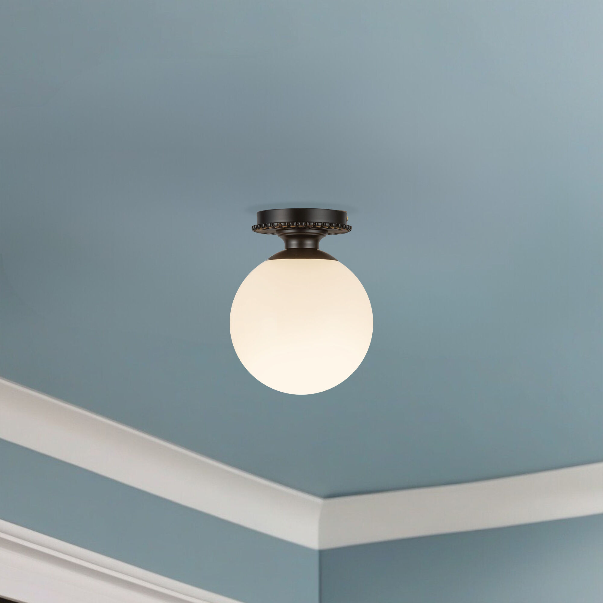 Alora Mood Otis 1 Light 7.88 inch Matte Black/Glossy Opal Glass Semi-Flush Mount Ceiling Light