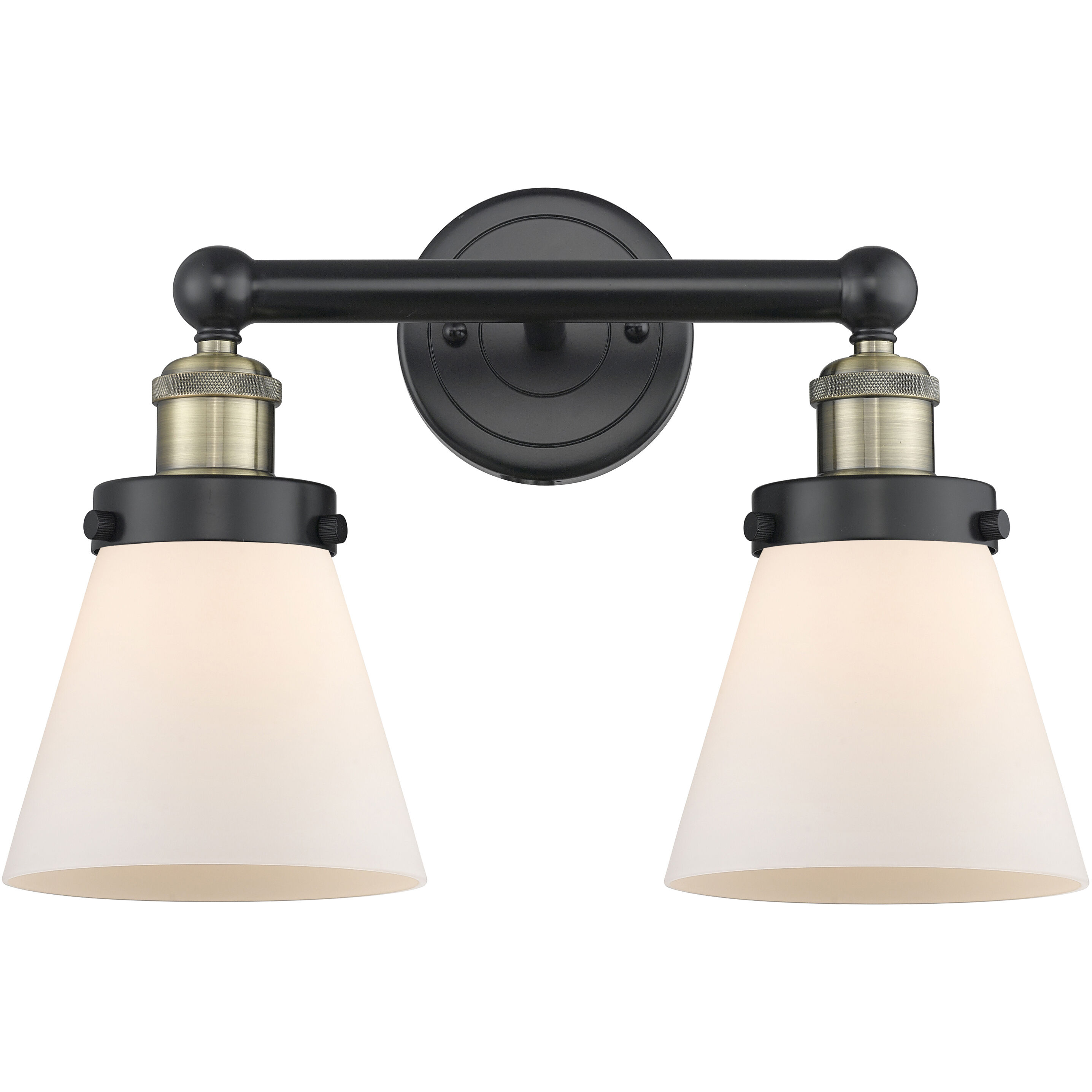 Cone 2 Light 15.5 inch Black Antique Brass Bath Vanity Light Wall Light in Matte White