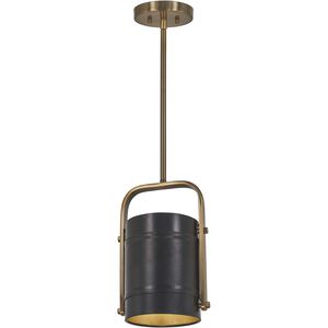 Contrast 1 Light 8.75 inch Aged Antique Brass And Coal Mini Pendant Ceiling Light