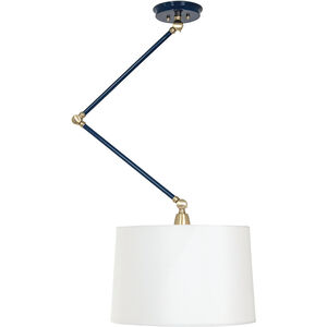 Uptown 1 Light Navy Blue and Satin Brass Adjustable Pendant Ceiling Light