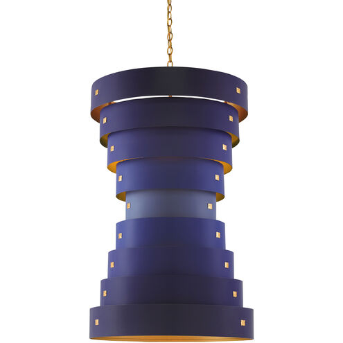Graduation 6 Light 28 inch Blue/Contemporary Gold Leaf/New Gold Leaf Chandelier Ceiling Light, Large, Hiroshi Koshitaka Collection