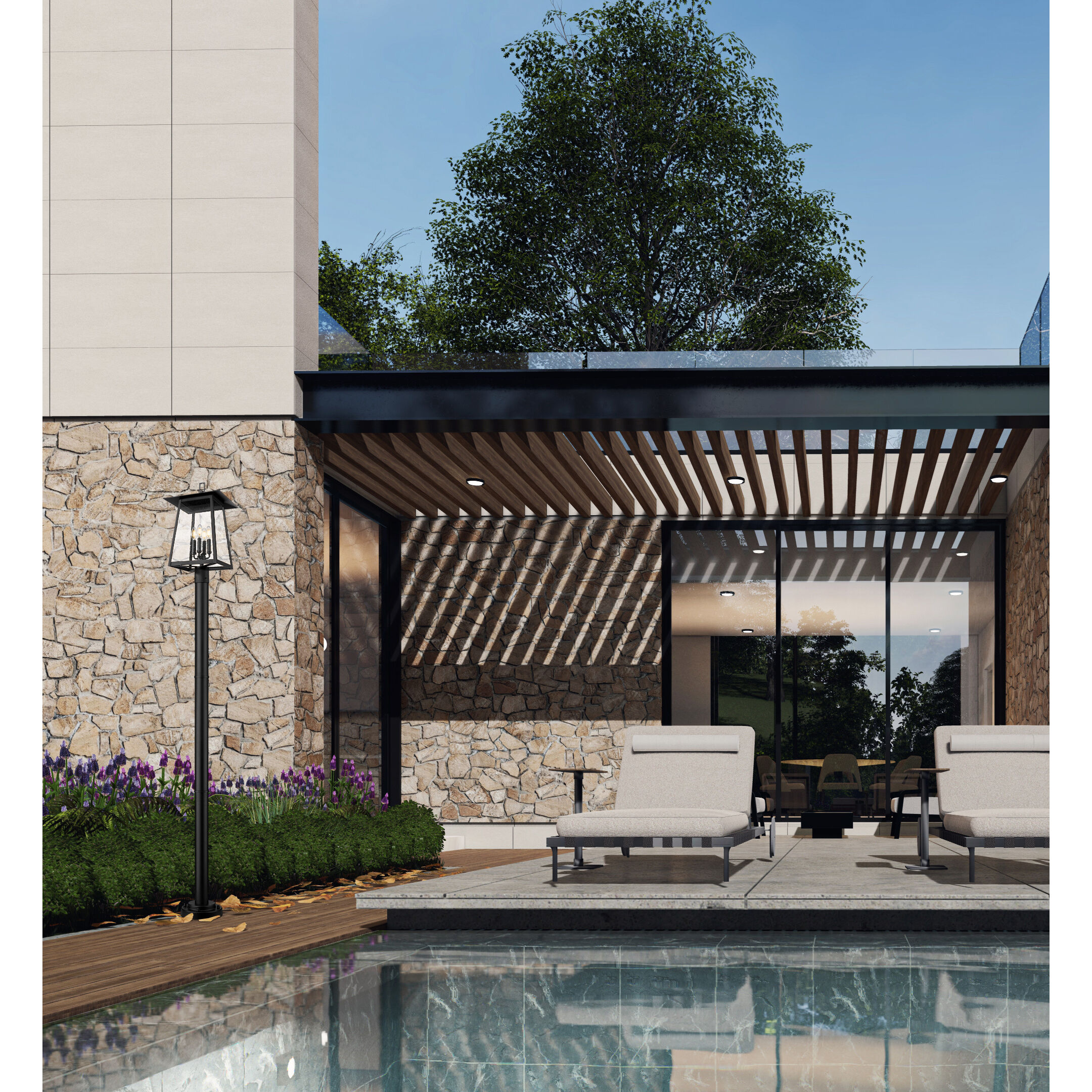 Rainer 4 Light 98 inch Black Outdoor Post Mounted Fixture in G9