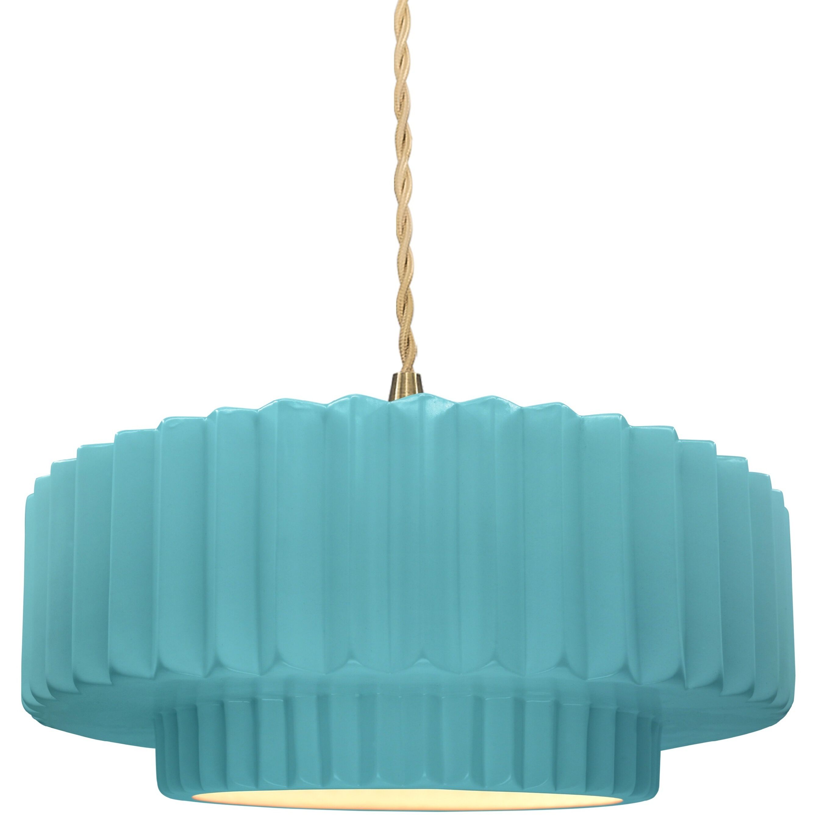 Radiance Collection - Pleated Tier Pendant Ceiling Light in Brushed Brass, Dedicated LED, Beige Twist Cord, Reflecting Pool, 14.5W x 5.25H, Form+Finish+Function