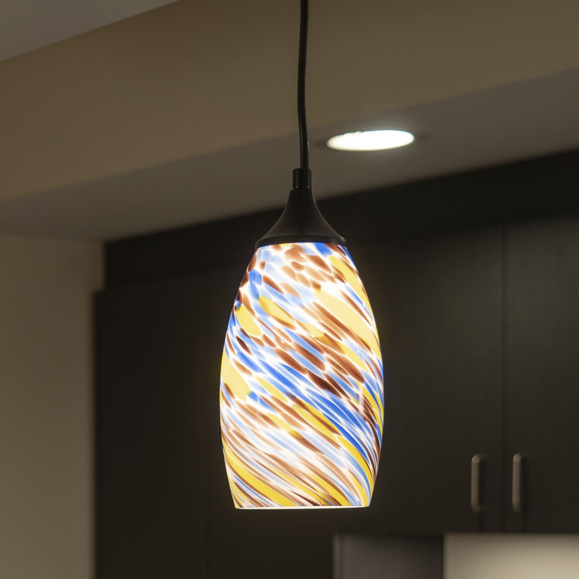 Milano LED 4.75 inch Matte Black Mini Pendant Ceiling Light in Terra Tide Glass