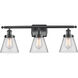 Ballston Small Cone 3 Light 26 inch Matte Black Bath Vanity Light Wall Light in Clear Glass, Ballston