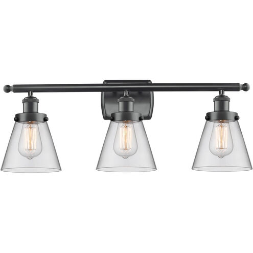 Ballston Small Cone 3 Light 26 inch Matte Black Bath Vanity Light Wall Light in Clear Glass, Ballston
