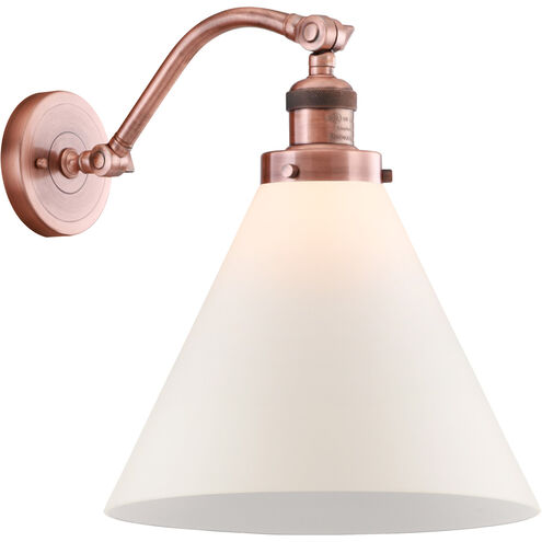 Franklin Restoration X-Large Cone 1 Light 12 inch Antique Copper Sconce Wall Light in Matte White Glass, Franklin Restoration