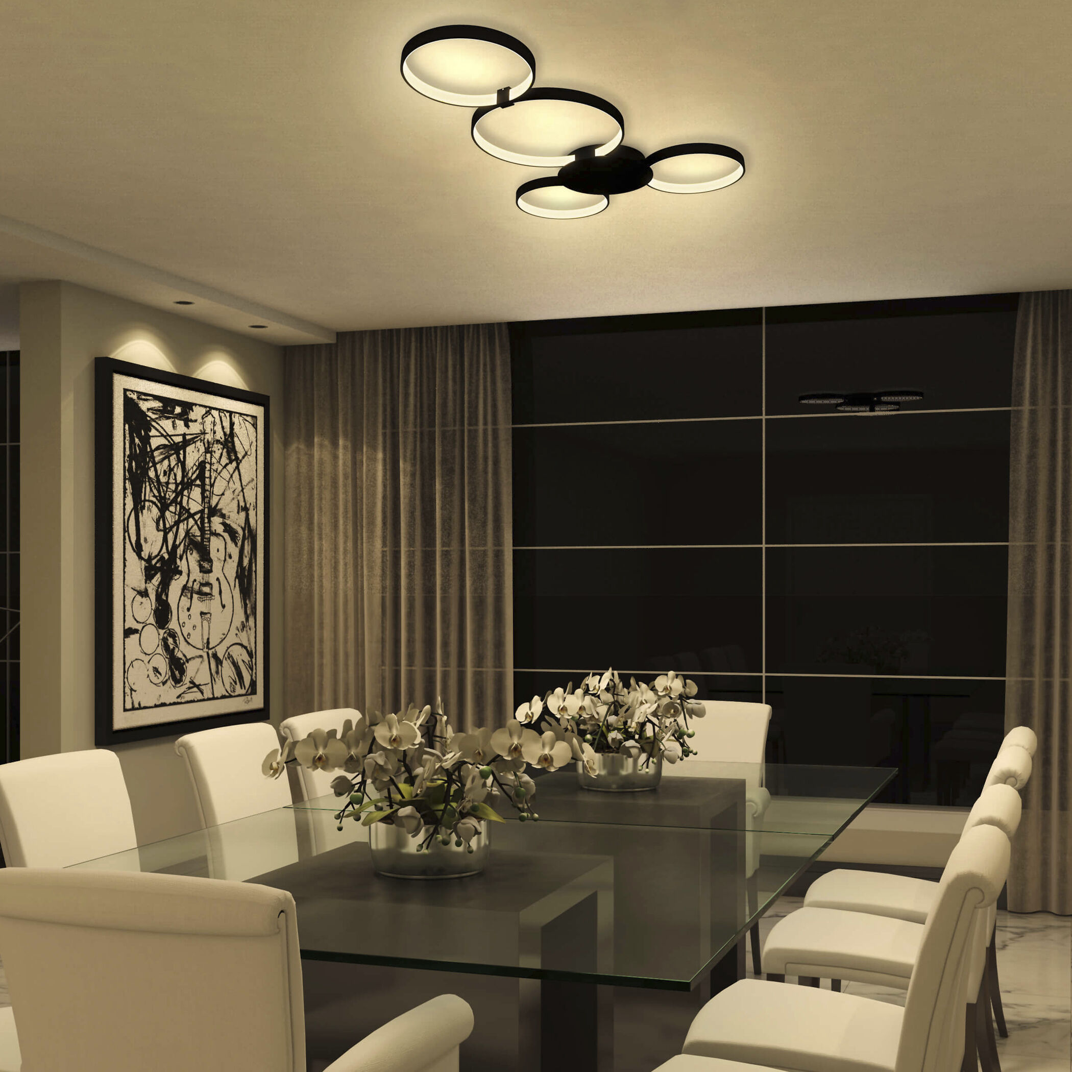 Capella 29.25 inch Black Semi-Flush Ceiling Light