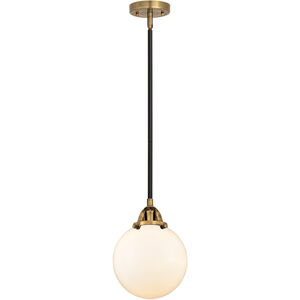 Nouveau 2 Beacon LED 8 inch Black Antique Brass and Matte Black Mini Pendant Ceiling Light in Matte White Glass