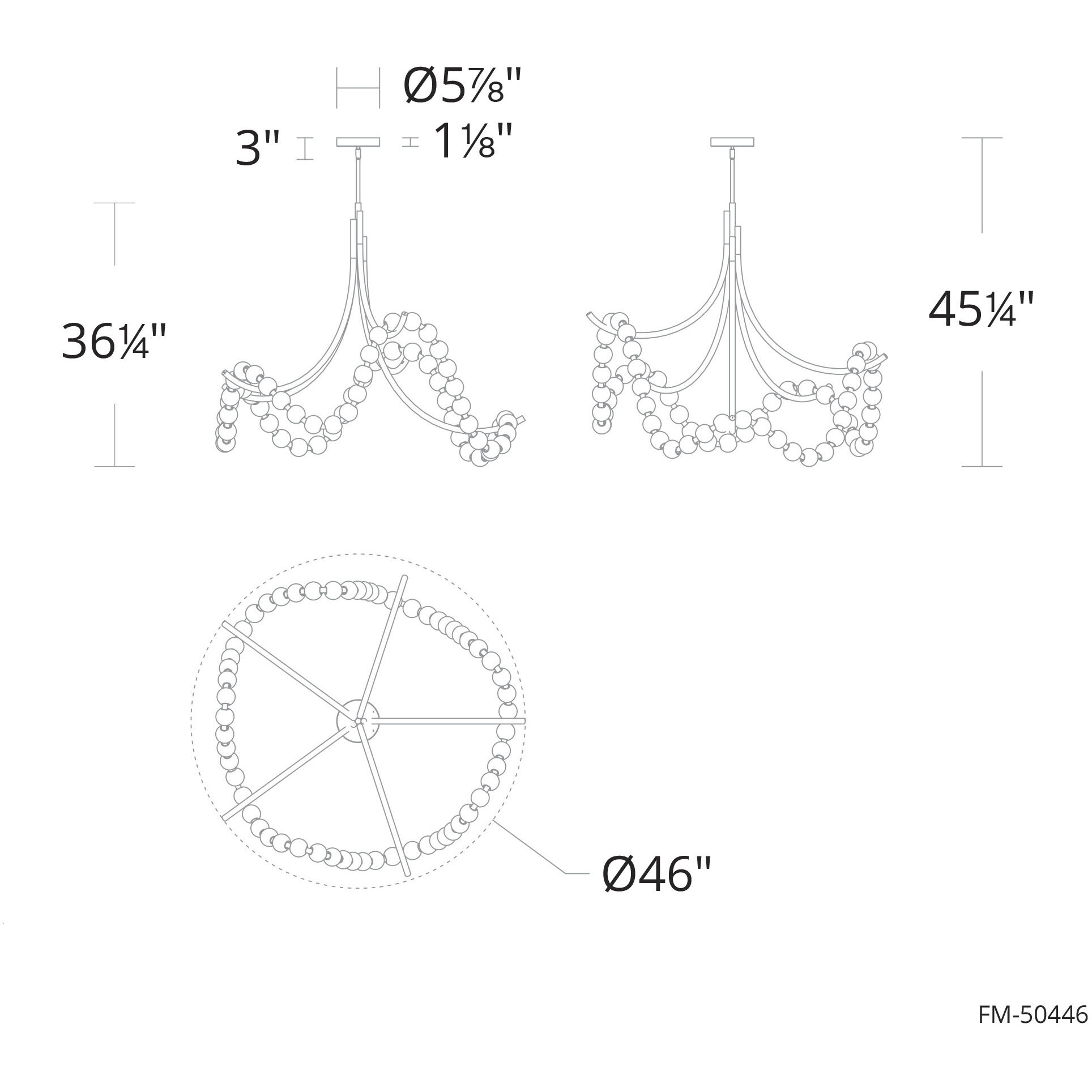 Parel 1 Light 46 inch Antique Nickel Semi-Flush Mount Ceiling Light