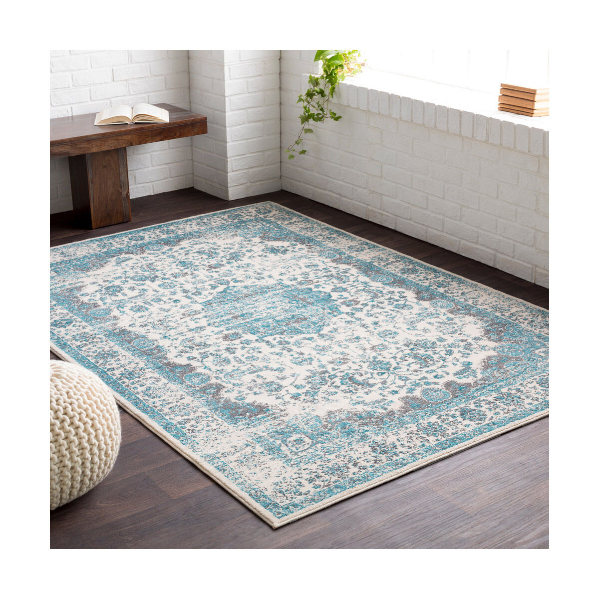 Aberdine 36 X 26 inch Aqua/Teal/Medium Gray/Ivory Rugs, Polypropylene
