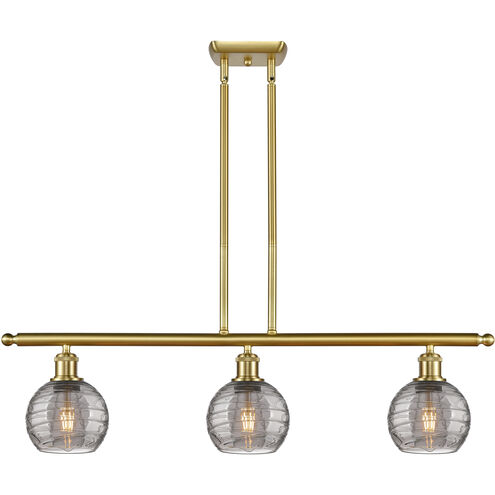 Ballston Athens Deco Swirl 3 Light 36 inch Satin Gold Stem Hung Island Light Ceiling Light