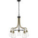 Kraken 5 Light 25 inch Matte Black and Olde Brass Chandelier Ceiling Light