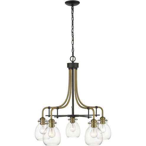 Kraken 5 Light 25 inch Matte Black and Olde Brass Chandelier Ceiling Light