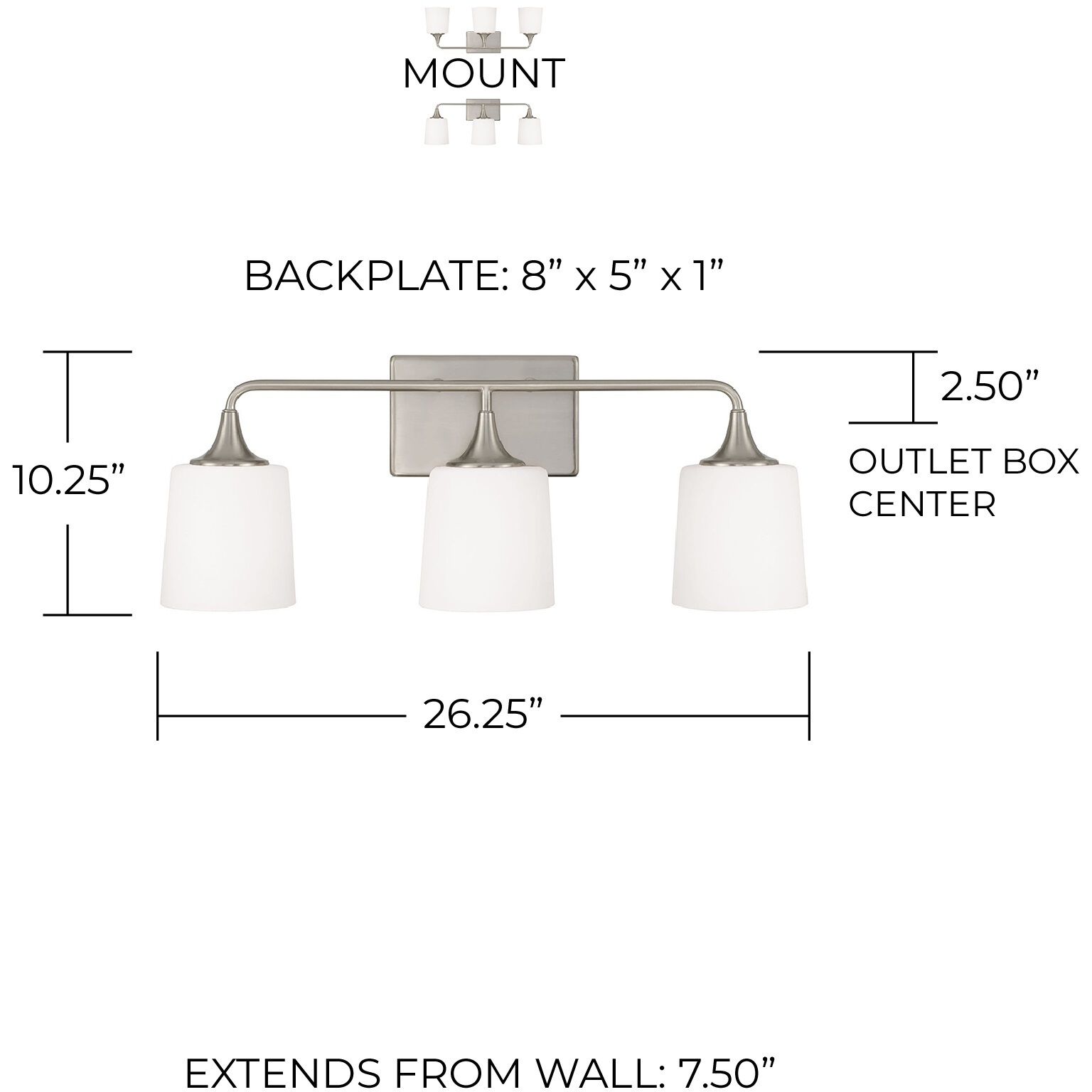 Presley 3 Light 26.25 inch Brushed Nickel Vanity Light Wall Light
