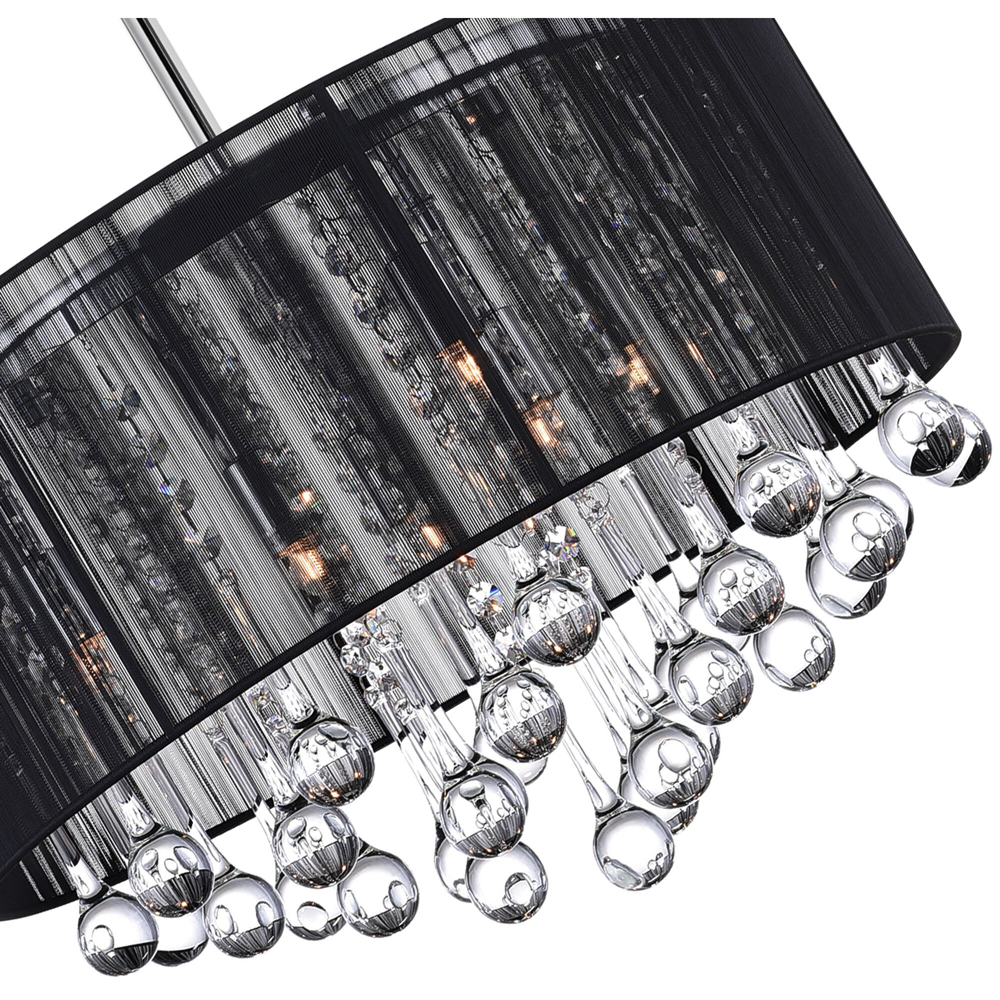 Water Drop 6 Light 18 inch Chrome Drum Shade Chandelier Ceiling Light in Black