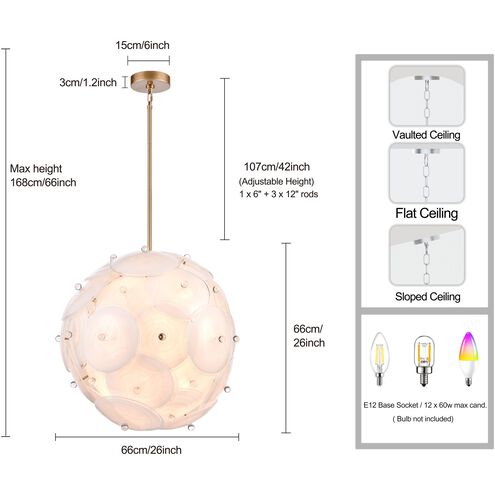 Tallulah 12 Light 26 inch Lacquered Gold Pendant Ceiling Light