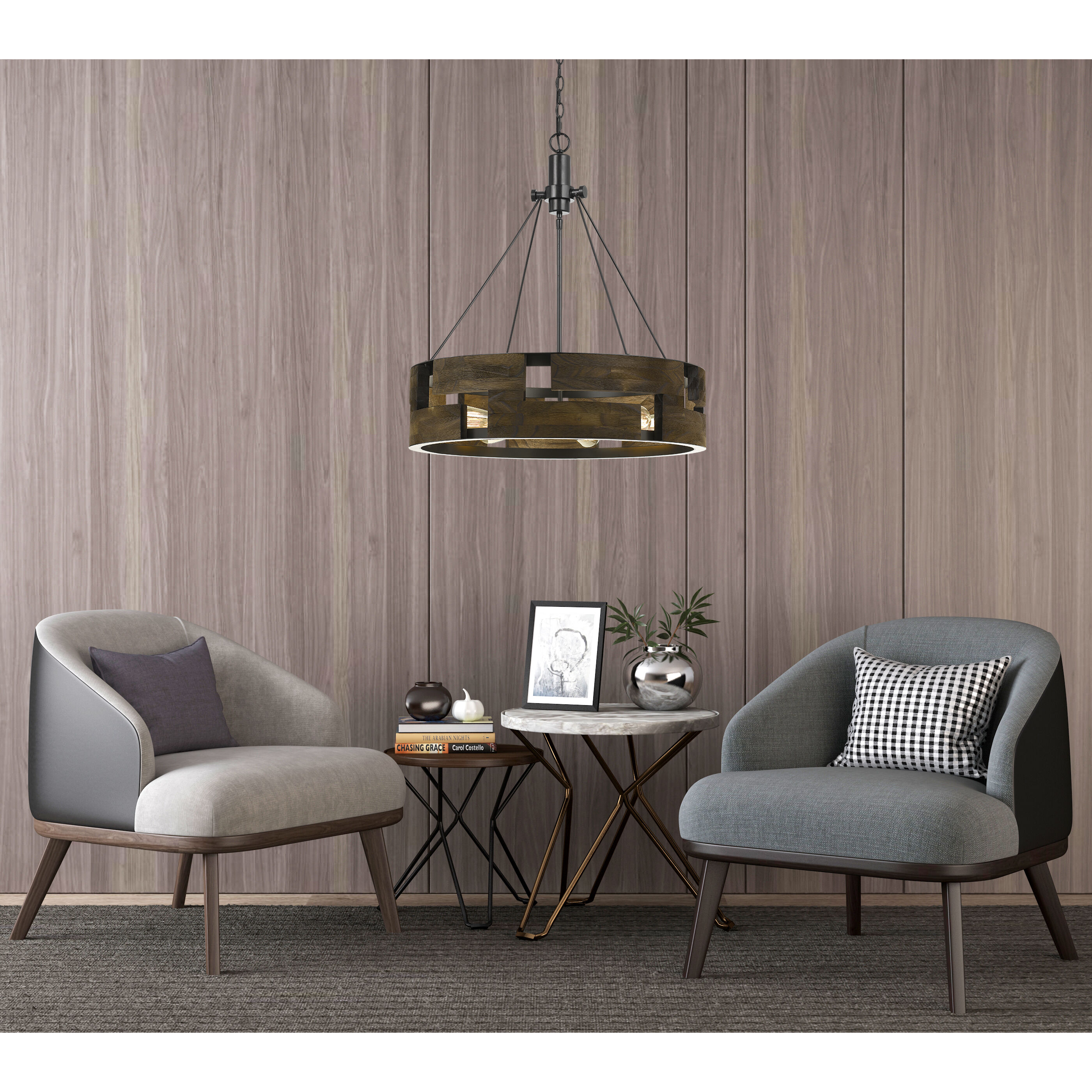 Bradford 6 Light 26 inch Smoky Wood Chandelier Ceiling Light