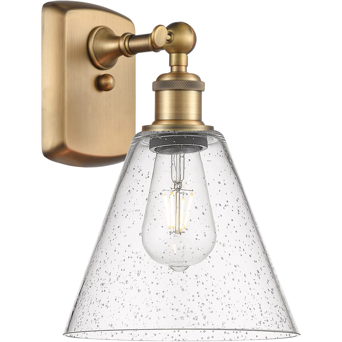 Ballston Cone 1 Light 8 inch Brushed Brass Sconce Wall Light in Seedy Glass