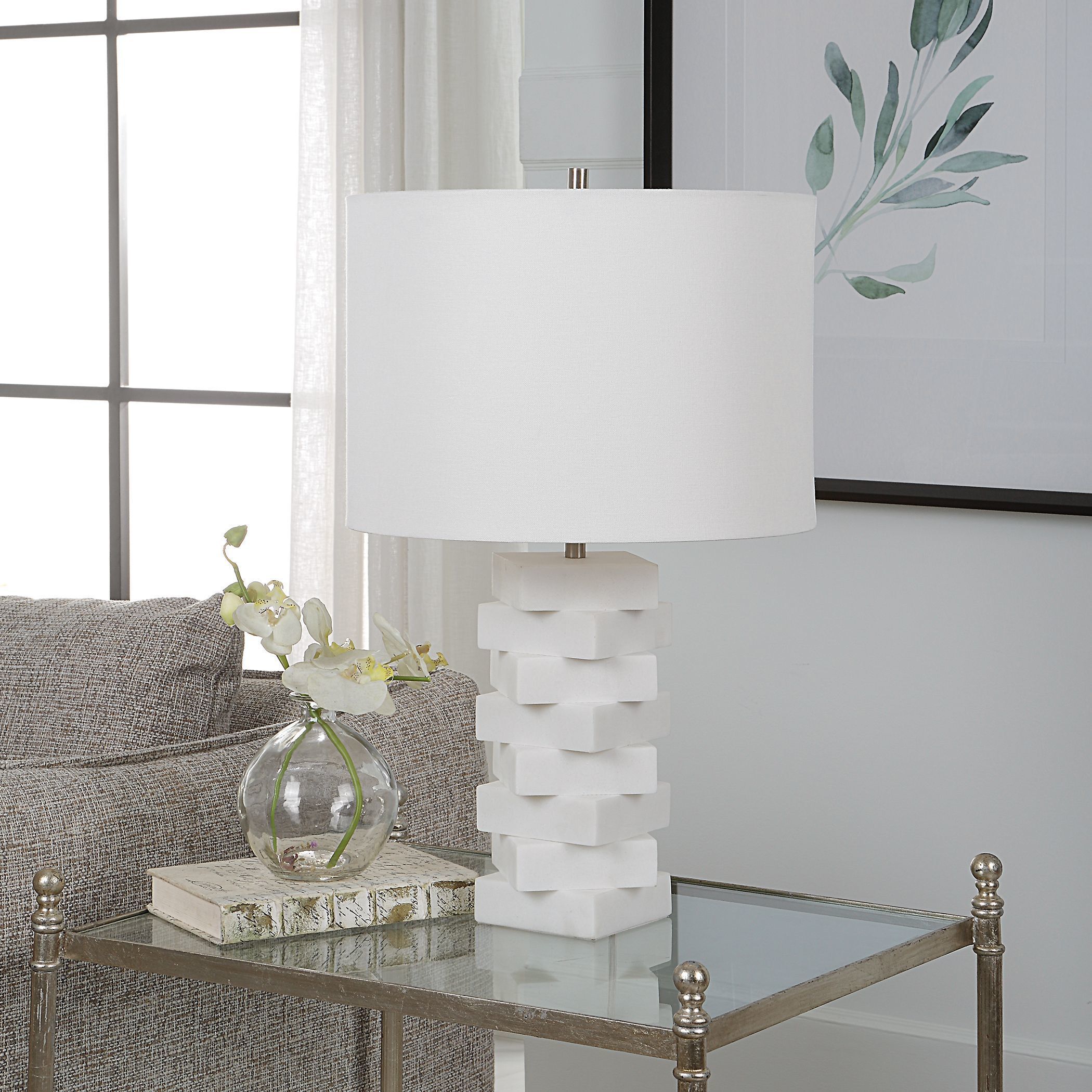 Ascent 23 inch 150.00 watt Man-Made Ivory Stone and Brushed Nickel Table Lamp Portable Light