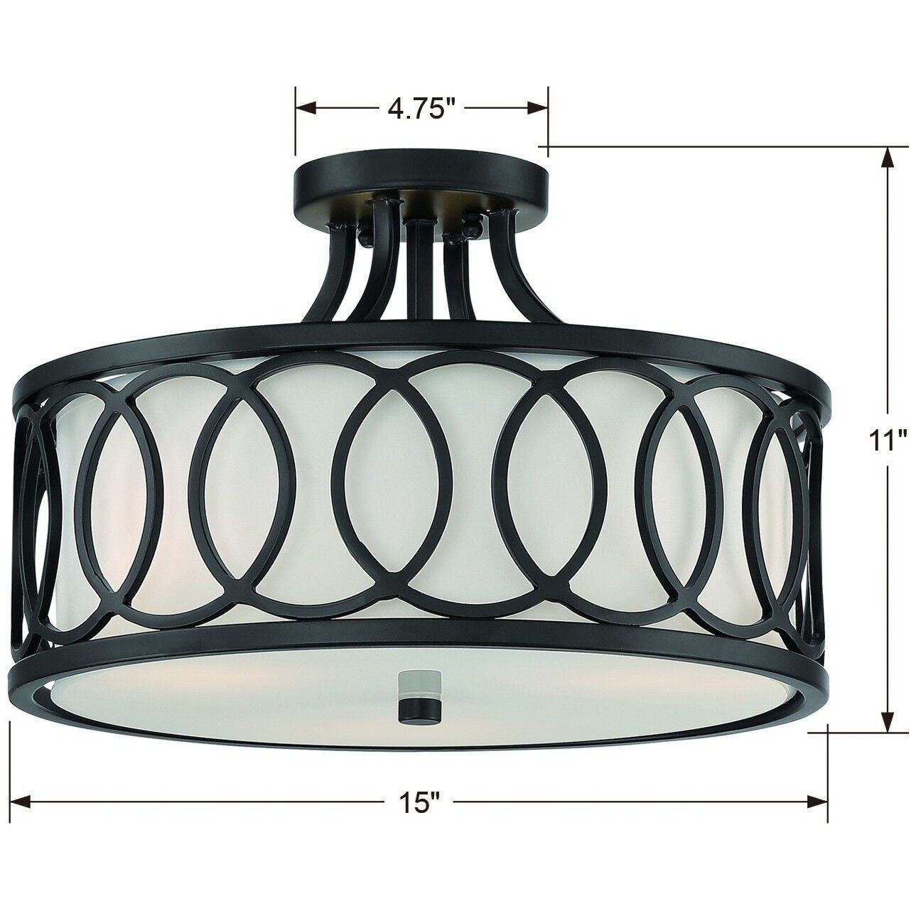 Graham 3 Light 15 inch Matte Black Semi Flush Ceiling Light