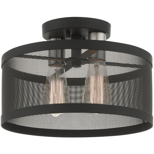 Industro 2 Light 13 inch Black with Brushed Nickel Accents Semi Flush Ceiling Light