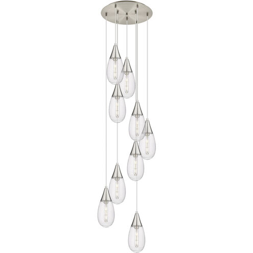 Malone 9 Light 20.13 inch Brushed Satin Nickel Multi Pendant Ceiling Light in Striped Clear Glass