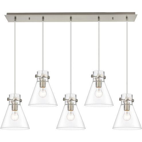 Newton Cone 5 Light 39.75 inch Brushed Satin Nickel Linear Pendant Ceiling Light in Clear Glass