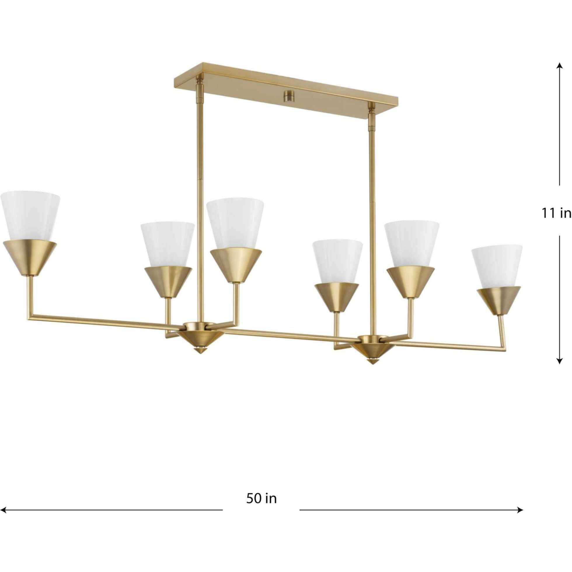Pinellas 6 Light 50 inch Soft Gold Linear Chandelier Ceiling Light, Design Series