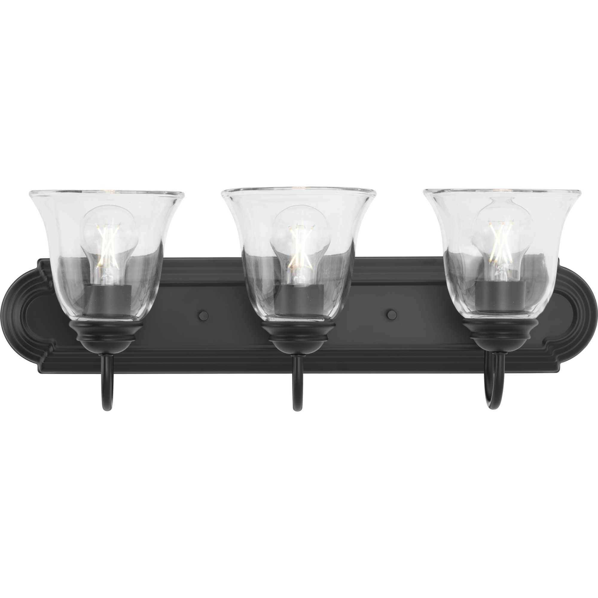 Clear Glass 3 Light 24 inch Matte Black Vanity Light Wall Light