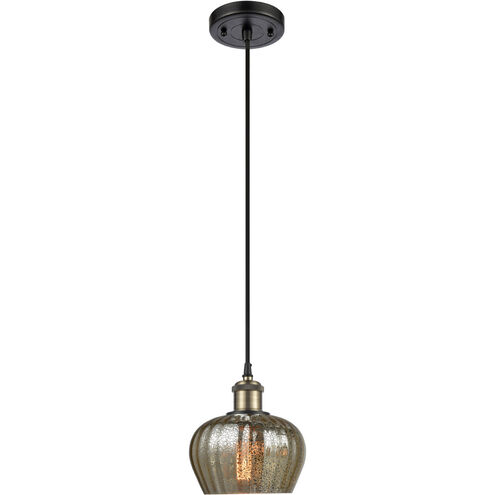 Ballston Fenton 1 Light 7 inch Black Antique Brass Mini Pendant Ceiling Light in Mercury Glass, Ballston