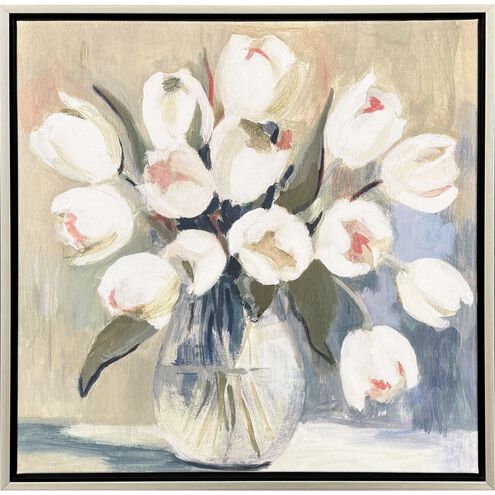 White Tulips White and Green and Blue Canvas