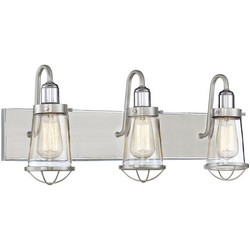 Lansing 3 Light 24 inch Satin Nickel with Polished Nickel Accents Bathroom Vanity Light Wall Light