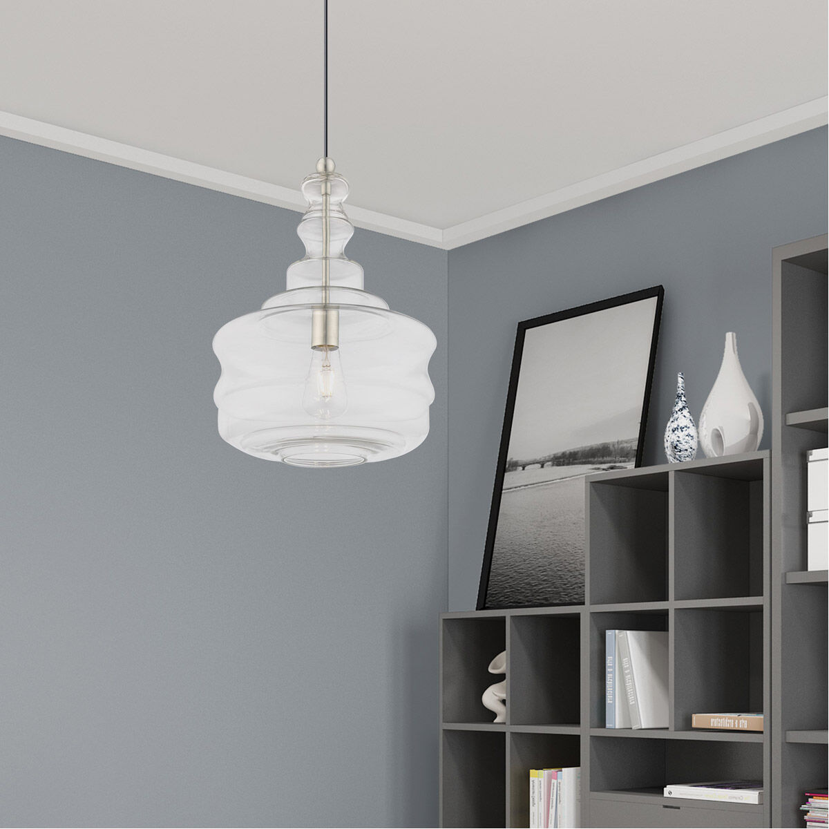 Art Glass 1 Light 13 inch Brushed Nickel Mini Pendant Ceiling Light