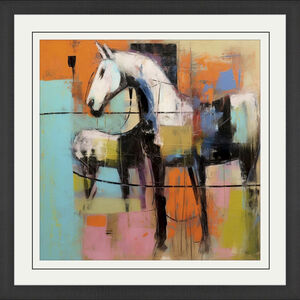 Block Horse Impression Pink and Black and Blue and Orange Framed Art