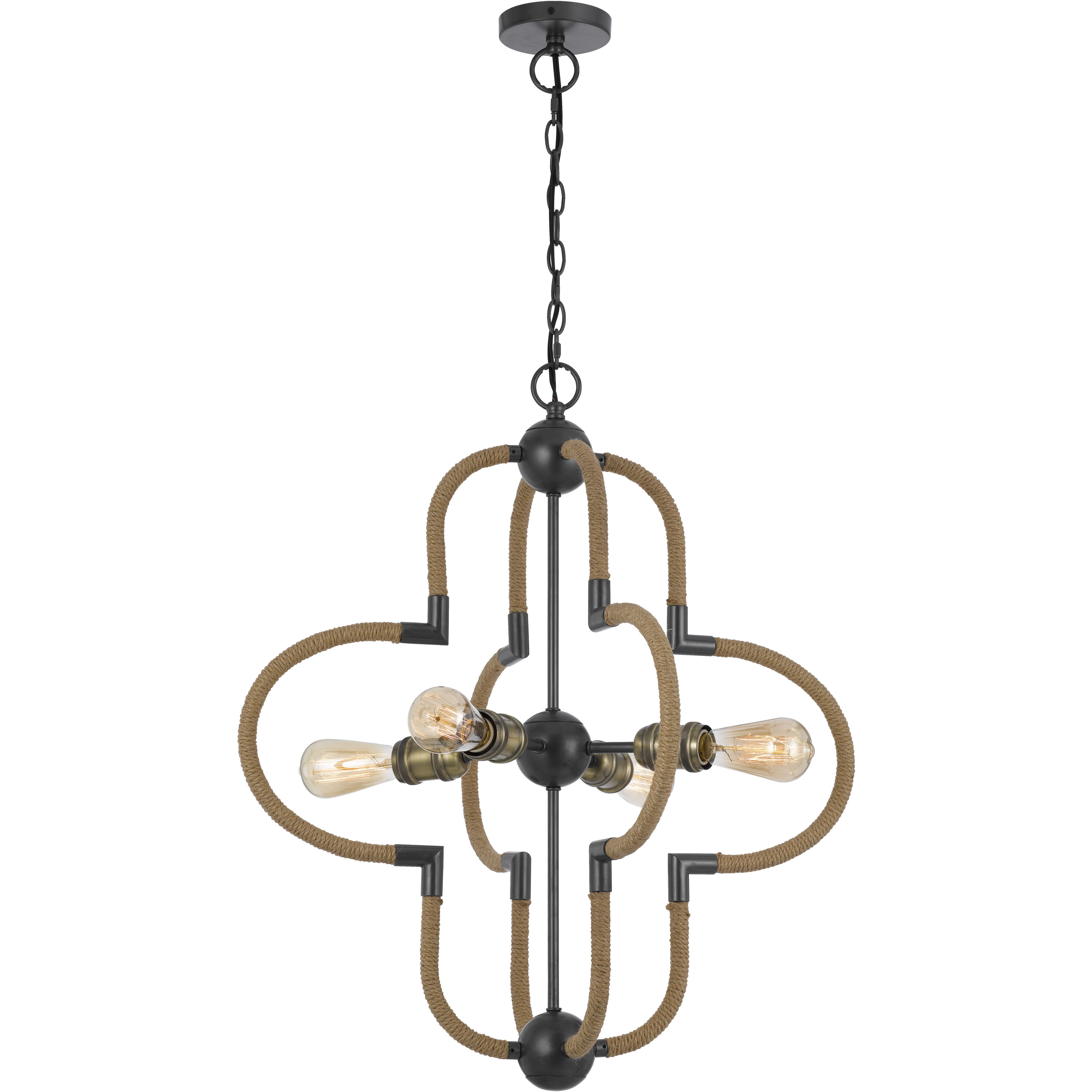 Tahoka 4 Light 25 inch Burlap and Black Iron and Antique Brass Chandelier Ceiling Light