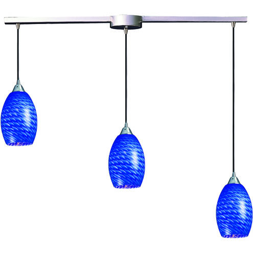Mulinello 3 Light 36 inch Satin Nickel Mini Pendant Ceiling Light in Sapphire Glass