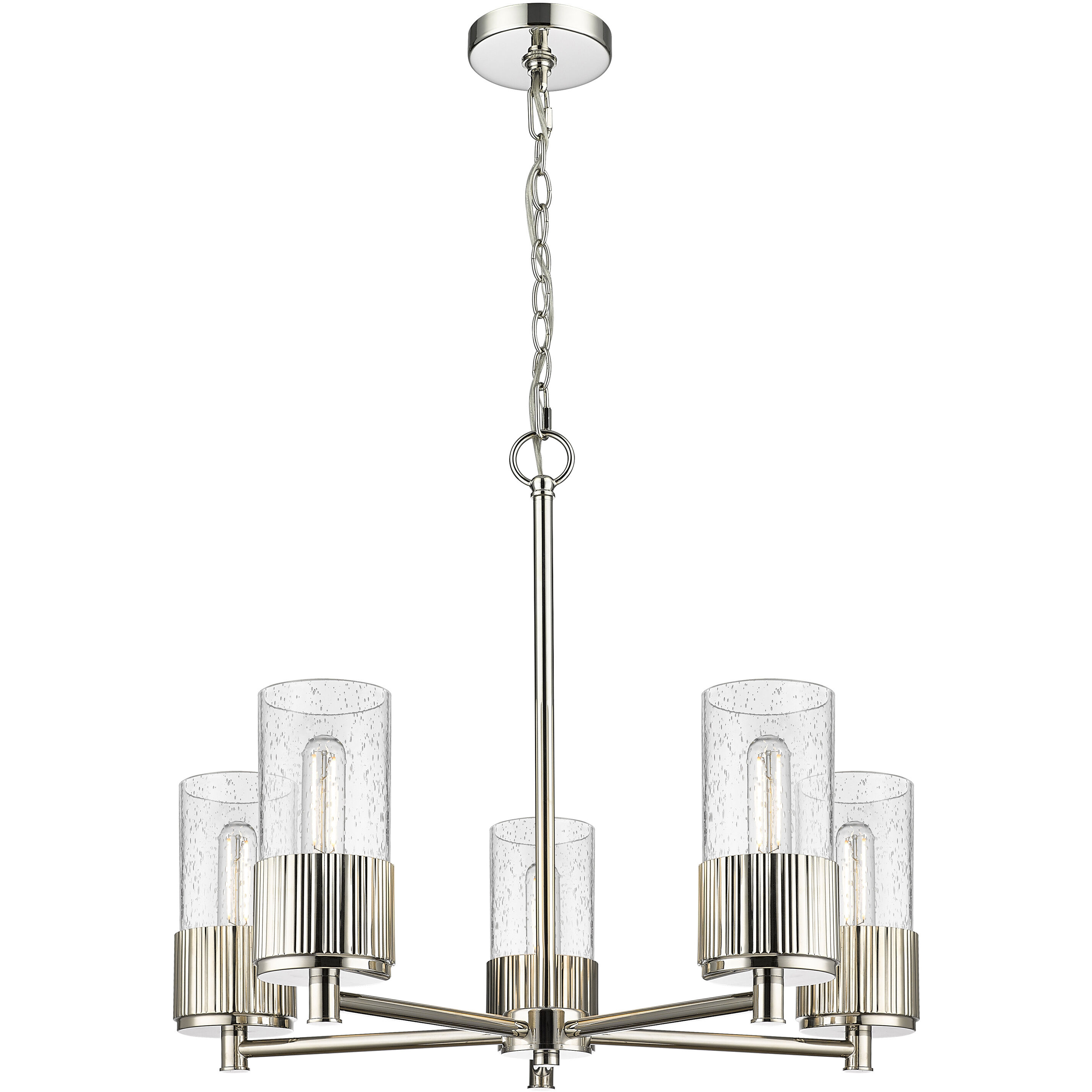 Bolivar 5 Light 25 inch Polished Nickel Chandelier Ceiling Light in Seedy Glass