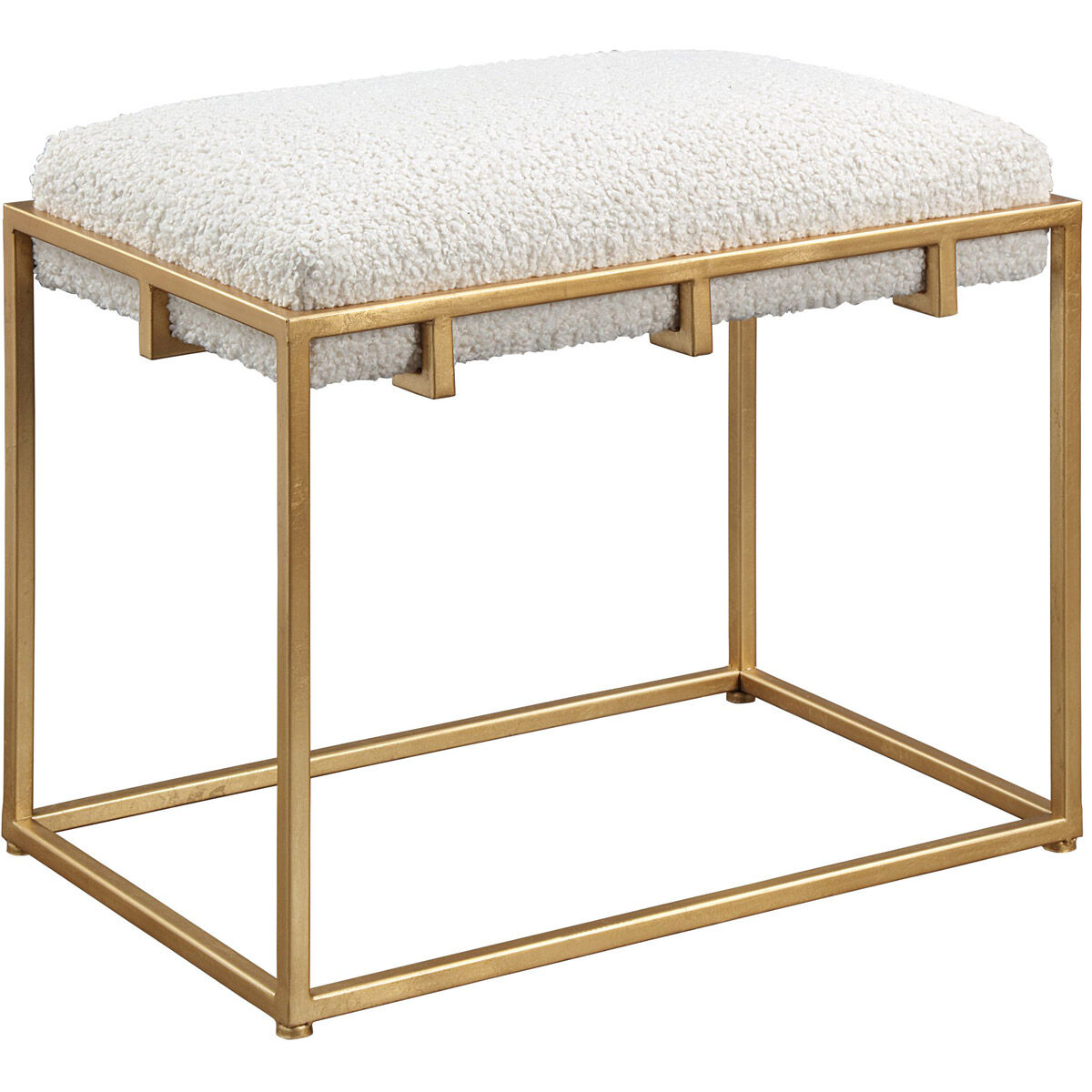Paradox Gold Leafed Iron Frame with White Faux Shearling Bench