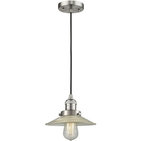 Franklin Restoration Halophane 1 Light 8.5 inch Brushed Satin Nickel Mini Pendant Ceiling Light in Incandescent, Clear Halophane Glass, Franklin Restoration