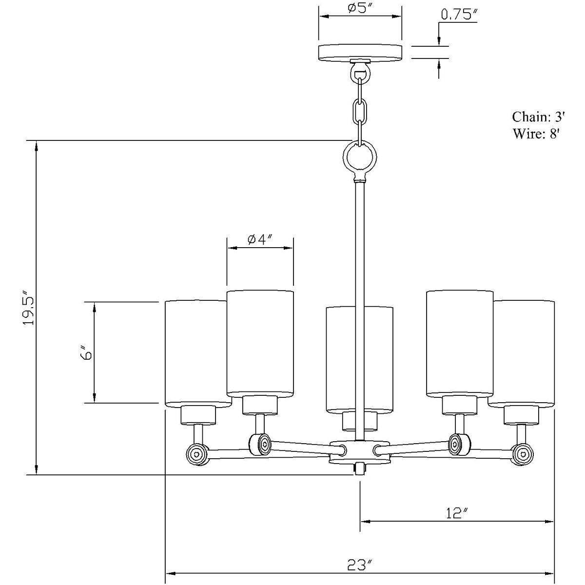 Jayden 5 Light 24 inch Black Chandelier Ceiling Light