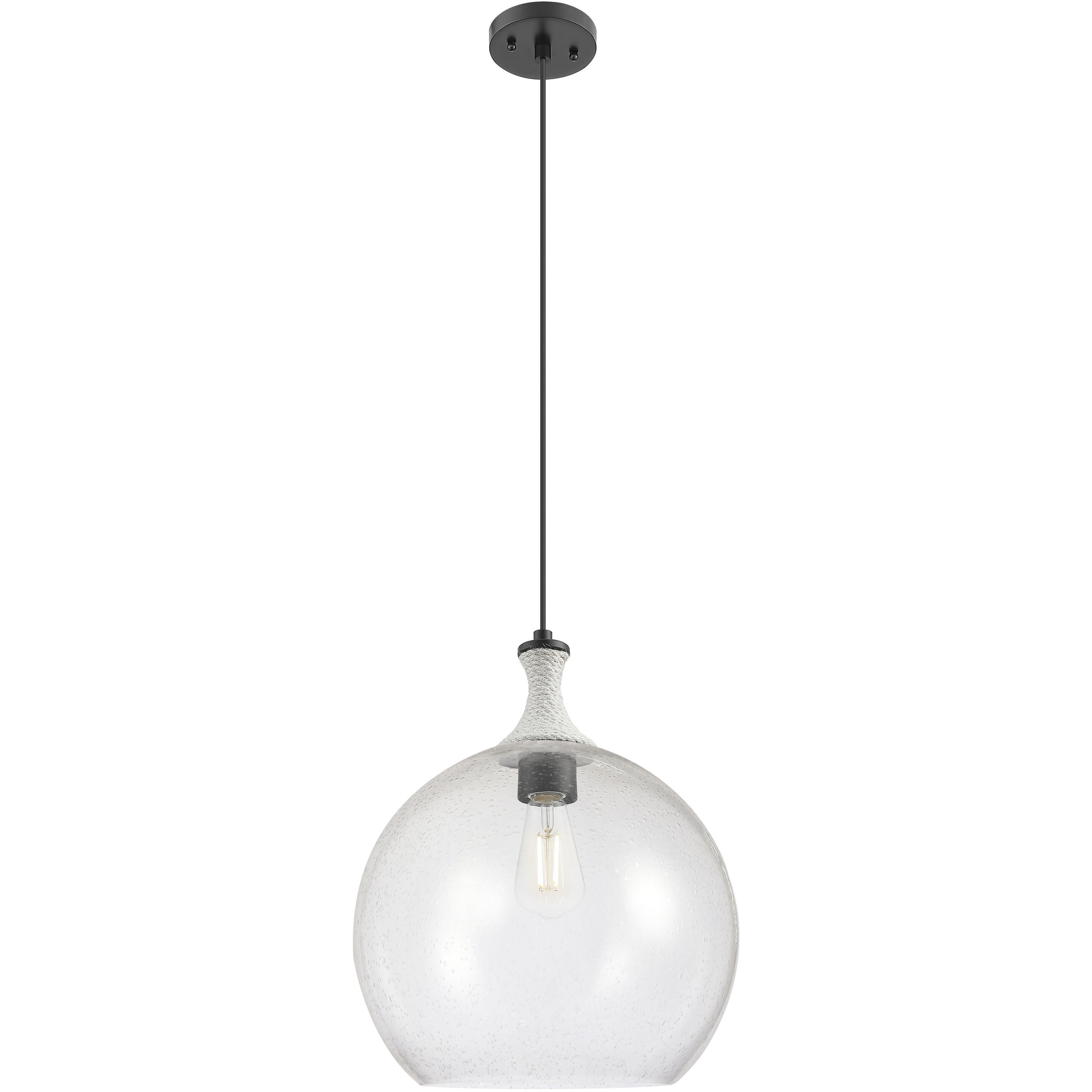 Astor 1 Light 14 inch Matte Black Pendant Ceiling Light in Seedy Glass