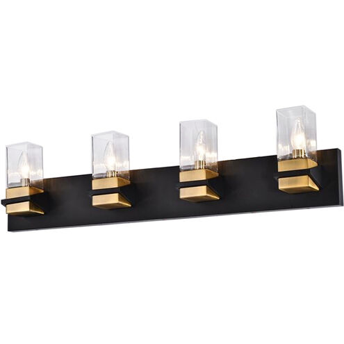 Veronica 4 Light 32 inch Matte Black with Aged Brass Vanity Light Wall Light in Matte Black and Aged Brass